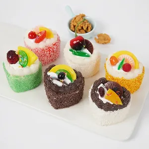 Simulation Mousse Cake Model Heart Shaped Realistic PU Artificial Food Home Decor Kitchen Fridge Magnets Soft Squishy
