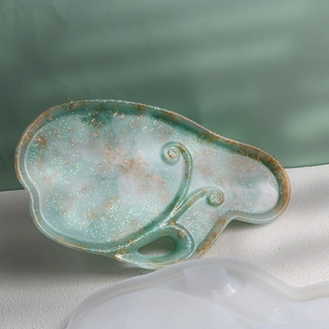 Irregular DIY crystal epoxy resin tray silicone mold with mint green marble finish