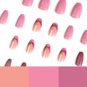Pink glitter French press-on nails set with varied sparkling gradient finishes