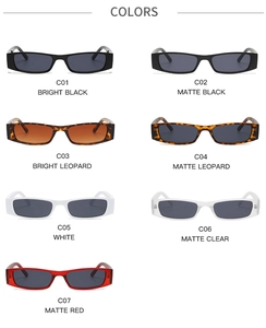 Matrix showing seven color options for retro rectangle small frame sunglasses