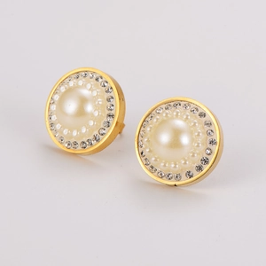 Elegant gold flower pearl earrings with sparkling rhinestones for women jewelry set