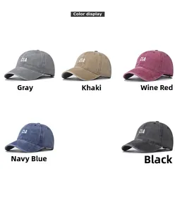 Aperçu détaillé des casquettes CIA en coton délavé brodé disponibles en cinq coloris variés