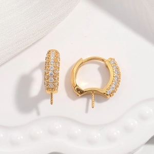 S925 sterling silver U-shaped hoop earrings with gold finish and micro-pave zircons