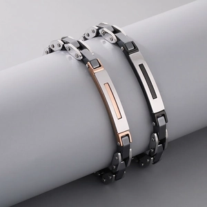 Stainless Steel Bracelet For Men Industrial Watchband Style Link Chain Bangle With Rectangular Plate Masculine Jewelry