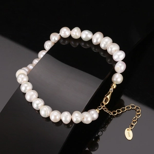 Bracelet de perles d'eau douce baroques avec fermoir réglable en argent sterling S925 doré