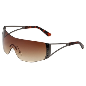 Futuristic Y2K rimless sports sunglasses with brown gradient lenses and star rivet metal frame