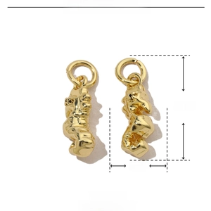 Technical drawing showing 16mm height and 4mm width of a golden irregular copper pendant