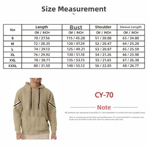 Size measurement guide and dimension chart for men's jacquard solid color hooded sweatshirt