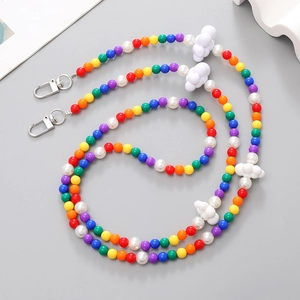 Colorful cloud beaded crossbody chain strap with silver metal swivel lobster clasps