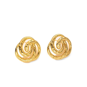 Elegant gold titanium steel earrings with a multi-layer spiral textured geometric design