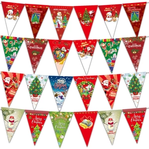 Christmas Triangle Pennant Banner Paper Bunting For Holiday Party Decoration Santa Claus Snowman Pattern Hanging Garland Ornament