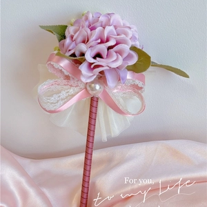 Elegant purple peony flower ball pen with pink ribbon and lace bow for teacher gifts