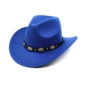 Classic dark blue cowboy hat with western leather band and vintage metal studs