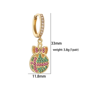 Detailed size specifications for gold Christmas earrings with colorful crystals
