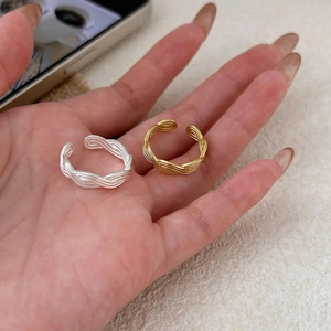 Minimalist 925 sterling silver multilayer woven open rings in gold and silver finish