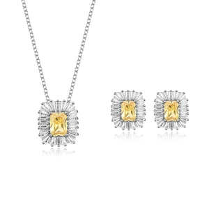 Luxurious S925 sterling silver jewelry set featuring yellow emerald cut stones and necklaces