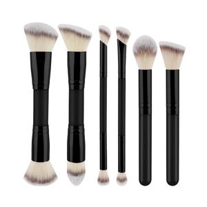 Set of 6 professional dual-ended makeup brushes with grey gradient bristles and black handles