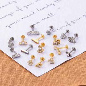 G23 titanium labret studs with zircon inlays for cartilage and lip piercings