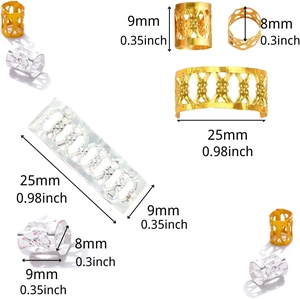 400pcs adjustable gold and silver hollow metal hair rings for braids with size details