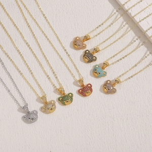 Zircon teddy bear pendant necklaces in gold and silver finish with colorful gemstones