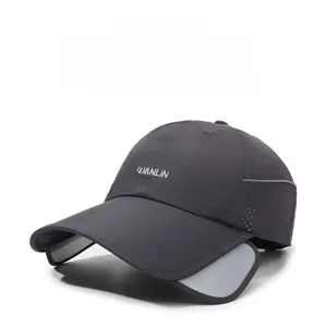 Quick-dry sun hat detail showing breathable side mesh and retractable side sun shields