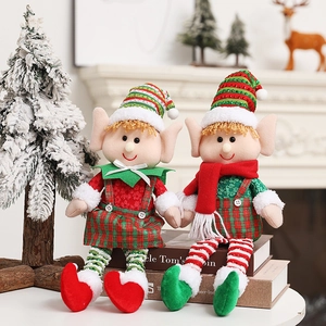 Christmas Elf Plush Doll Long Legged Fabric Plaid Striped Ornament Tabletop Holiday Home Decor Gift