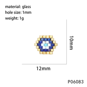 Detailed view of evil eye glass bead with 12x10mm size and 1mm hole diameter specs