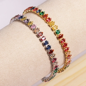 Rainbow Tennis Bracelet Pear Cut Zircon Colorful 18K Gold Plated Copper Jewelry Gift For Women Elegant