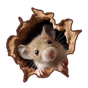 3D cute mouse in a hole PVC wall sticker for kids bedroom and living room decor