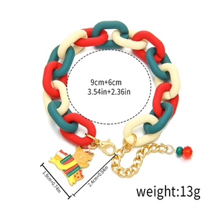 Christmas plastic chain bracelet in red green white with reindeer and gift box charms