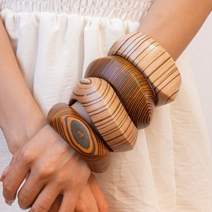 Wood Bangle Bracelet Natural Wood Geometric Rivet Ethnic Bohemian Vintage Style Wide Cuff Fashion Jewelry For Women