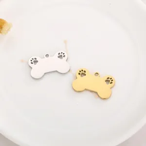 Stainless Steel Dog Bone Charms Hollow Paw Print DIY Jewelry Making Accessories Pet ID Tags Mirror Polished Pendants