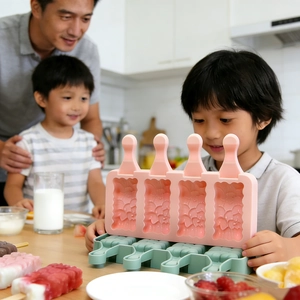 Moule à Glace en Silicone de Qualité Alimentaire Motif de Cœur Moule à Esquimaux Avec Couvercle pour Bricolage Maison
