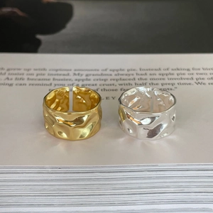 Minimalist 925 Sterling Silver Ring For Women Irregular Hammered Texture Wrinkled Wide Band Adjustable Opening Jewelry