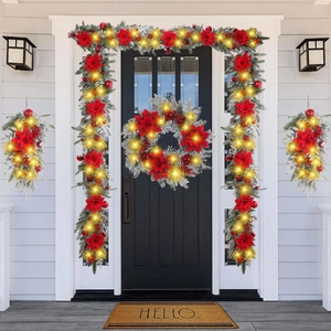 Ghirlanda Di Natale Teardrop Swag Flocked Artificiale Poinsettia Rossa Bacche Brinate Ornamenti Decorazione Porta