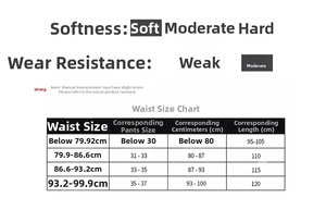 Size guide for PU leather belt with bamboo gold buckle including waist measurements