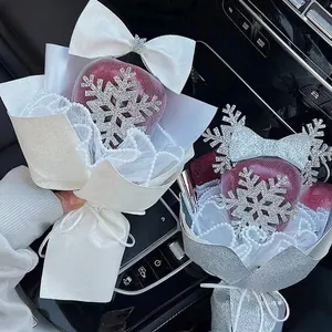 Christmas Apple Gift Wrap DIY Material Pack Glitter Fabric Festive Packaging With Snowflakes Ribbons And Bamboo Skewers
