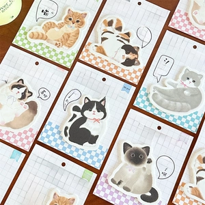 Variety of cartoon cat shaped sticky notes in colorful breeds including 30 sheets per pack