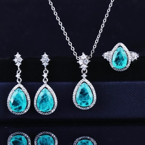 Teardrop Jewelry Necklace Open Ring Stud Earrings Copper Rhinestone Synthetic Paraiba Gemstone Luxury Elegant Women