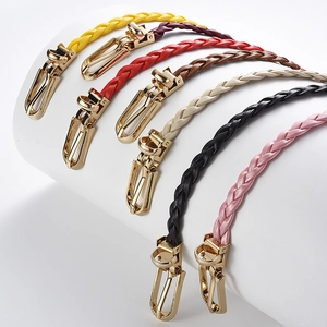Elegant woven leather belts in six colors with gold metal buckles for women's dresses