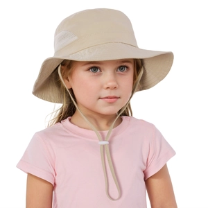 Kids wide brim sun hat with mesh vents and adjustable wind rope for outdoor protection