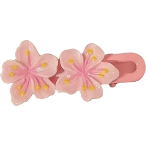Sweet pink cherry blossom hair clip with double resin flowers for women and girls