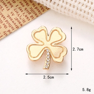 Golden clover shoe charm with rhinestones for clogs, size 2.7x2.5cm and 5.8g weight