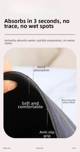 Detail of multi-layer bathroom mat with suede surface and non-slip rubber backing