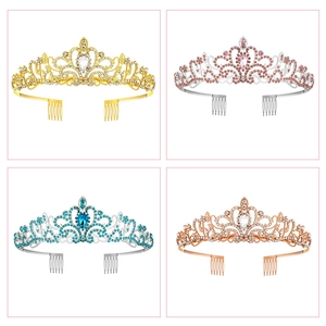 Elegant crystal tiara set in four color variants with hair combs for weddings and parties