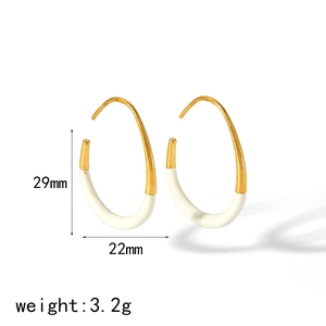 Detailed view of teardrop enamel hoop earrings with size and weight dimensions shown