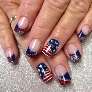 Independence Day US Flag Press On Nails ABS Square Star Stripes Design False Nails For Women Festive Party Decor
