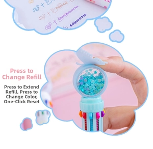 Detail of 10-color shuttle pen with butterfly top and heart sequin decorative globe
