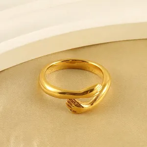 Hugging Hands Ring 18K Gold Plated Stainless Steel Adjustable Opening Minimalist Creative Jewelry Gift For Women Men