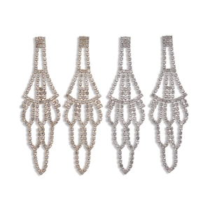 Luxe silver needle fringe earrings with fan-shaped crystal pavé in gold and silver
